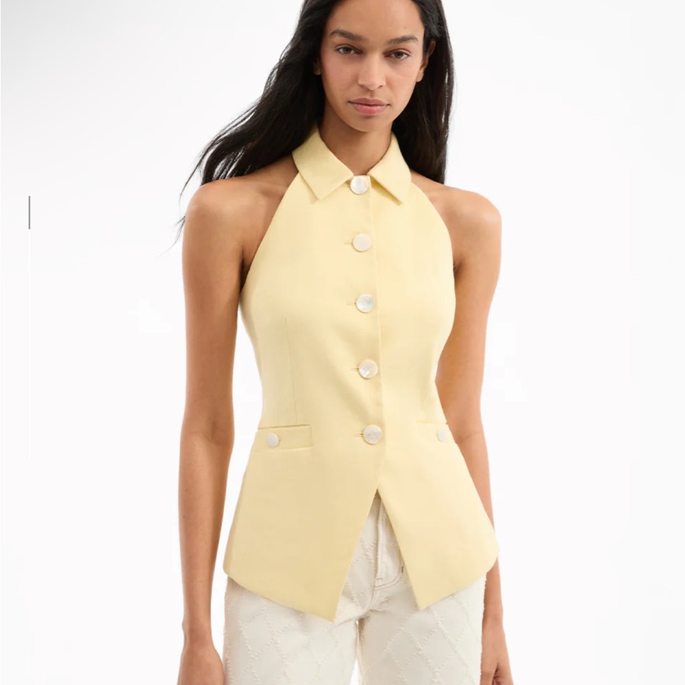 Veronica Beard Light Yellow Sleeveless Vest
